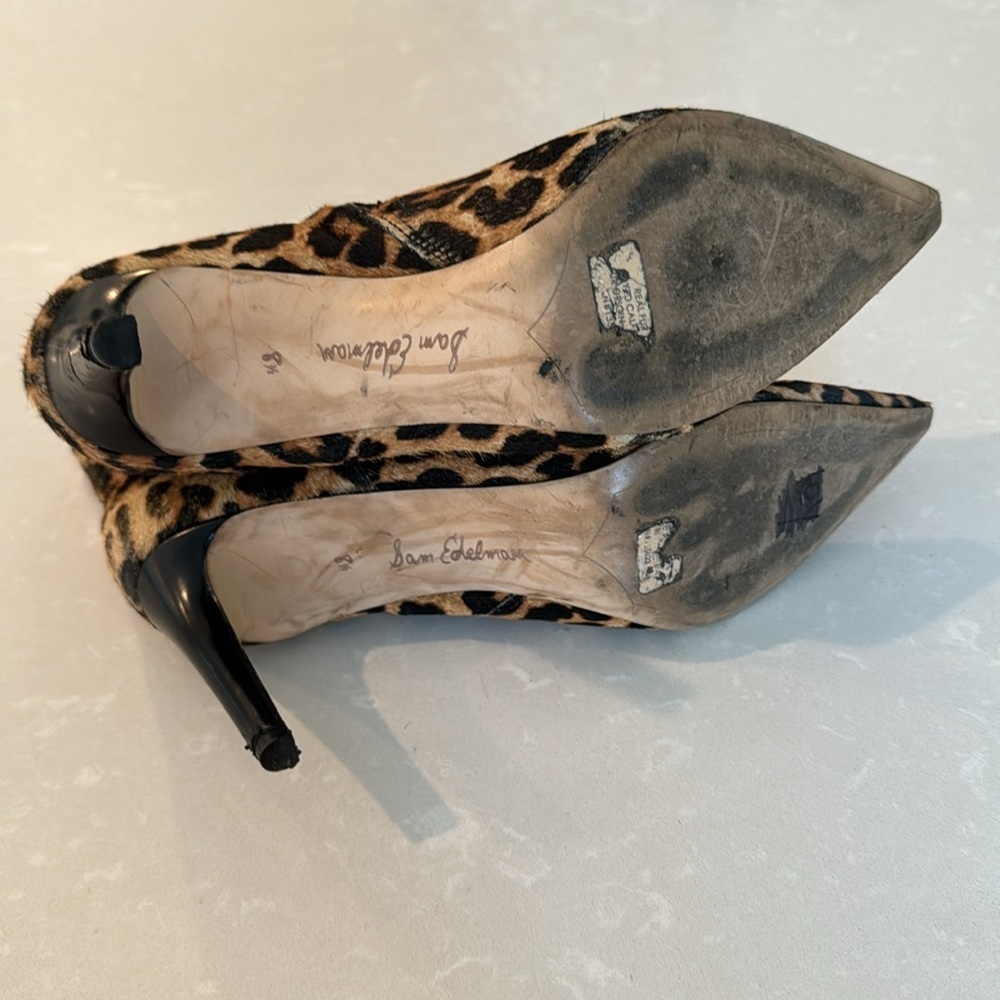 Sam Edelman Karen Leopard Calf Hair Stiletto Ankle Boots Size 8.5 - Picture 8 of 11